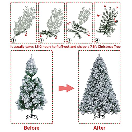 Silky Flower Store Premium Snow Flocked Artificial Christmas Spruce Tree, 1284 Branch Hinged PVC Foliage, Metal Stand, 7.5ft 3 3 Product: Yaheetech 7.5ft Premium Snow Flocked Hinged Artificial Christmas Fake Spruce Full Tree for Home Office Party Decoration with 1284 Branch White Snow Tips and Metal Stand