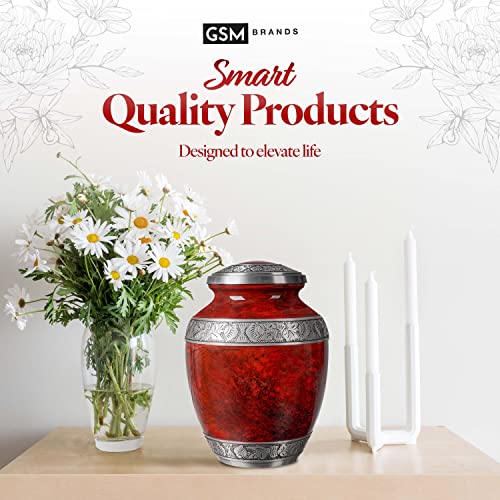 Product: GSM Brands Cremation Urn for Adult Human Ashes - Large Handcrafted Funeral Memorial, Red Color (Aluminum - 9.6 x 6.8)