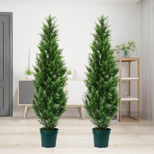 Product: COMUSTER 4FT Artificial Cedar Topiary Trees for Outdoors Potted Fake Cypress Trees Faux Evergreen Plants for Home Porch Decor Set of 2