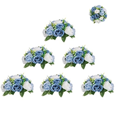Product: BLOSMON Flower Ball Centerpieces for Table 6 Pcs Fake Rose Centerpiece Flowers Dusty Blue Artificial Silk Floral Arrangement Center Piece Kissing Bouquet for Wedding Party Home Decor