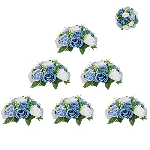 BLOSMON Flower Ball Centerpieces for Table 6 Pcs Fake Rose Centerpiece Flowers Dusty Blue Artificial Silk Floral Arrangement Center Piece Kissing Bouquet for Wedding Party Home Decor - Artificial Flower Arrangements Product: BLOSMON Flower Ball Centerpieces for Table 6 Pcs Fake Rose Centerpiece Flowers Dusty Blue Artificial Silk Floral Arrangement Center Piece Kissing Bouquet for Wedding Party Home Decor
