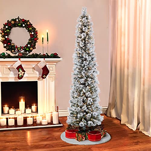 Silky Flower Store Pre-Lit Flocked Portland Pine Pencil Artificial Christmas Tree, 300 UL-Listed Clear Lights, 6.5 Foot 2 2 Product: Puleo International 6.5 Foot Pre-Lit Flocked Portland Pine Pencil Artificial Christmas Tree with 300 UL-Listed Clear Lights