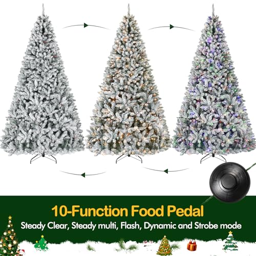 Product: Hykolity 7.5ft Prelit Snow Flocked Christmas Tree, Artificial Christmas Pine Tree with 450 Multicolor LED Lights, 1446 Tips, Metal Stand and Hinged Branches, 10 Colors