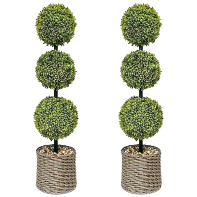 Product: ChrisXiao 3ft Artificial Triple Ball Boxwood Topiary Tree Set of 2, Artificial All Year Green Fake Plant Ball Trees, UV-Resistant Indoor/Outdoor Porch Decor with Sturdy Pot