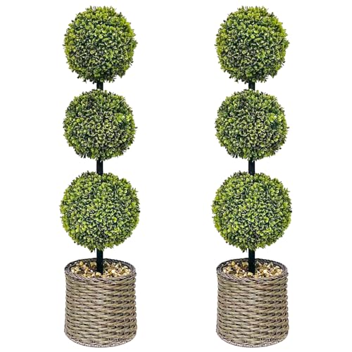 Product: ChrisXiao 3ft Artificial Triple Ball Boxwood Topiary Tree Set of 2, Artificial All Year Green Fake Plant Ball Trees, UV-Resistant Indoor/Outdoor Porch Decor with Sturdy Pot