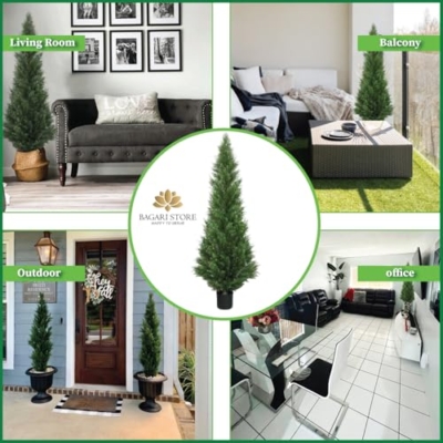 Product: Two 4 Foot Artificial Topiary Cedar Trees Potted Indoor Outdoor Plants