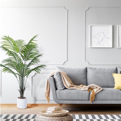 Silky Flower Store Artificial Areca Palm Tree, Faux Silk Tropical Potted Plant, 4FT White Pot, Real Bark Design, 12 Trunks 4FT 9 9 Product: Artificial Areca Palm Tree 4FT Fake Potted Plant Faux Silk Tropical Areca Palm with 12 Trunks & Real Bark Design, Large Aritificial Plant in White Pot for Home Living Room House Warmming Floor Decor