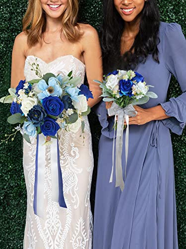 Silky Flower Store Blue Artificial Wedding Bouquet, Royal Navy Silk Bridesmaid Bouquet, Winter Sapphire Floral Arrangement, 32.5cm 2 2 Product: Rinlong Set of 2 Blue Wedding Bouquet for Bridesmaid Artificial Winter Royal Navy Blue Silk Bridesmaids Bouquet Wedding Prom Night Bouquets