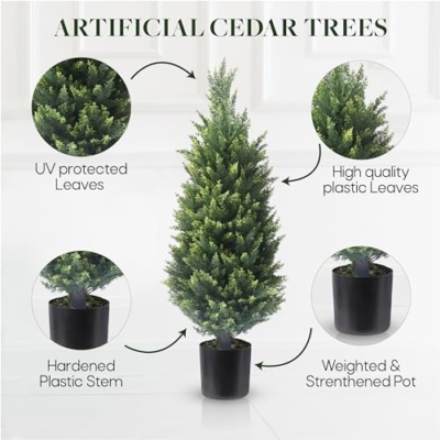 Product: EasyFlora Artificial Topiary Tree - 2 Pack 37Inch Artificial Cedar Topiary Trees, UV Protection Potted Shrubs for Front Door, Durable 5" Wide Heavy Duty Pots for Outdoor & Indoor Decor