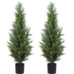 Product: Bohetai Artificial Cedar Topiary Trees 3FT Potted Fake Cypress Trees Faux Evergreen Plants for Home Porch Garden Decor Set of 2