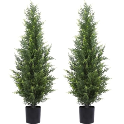 Product: Bohetai Artificial Cedar Topiary Trees 3FT Potted Fake Cypress Trees Faux Evergreen Plants for Home Porch Garden Decor Set of 2
