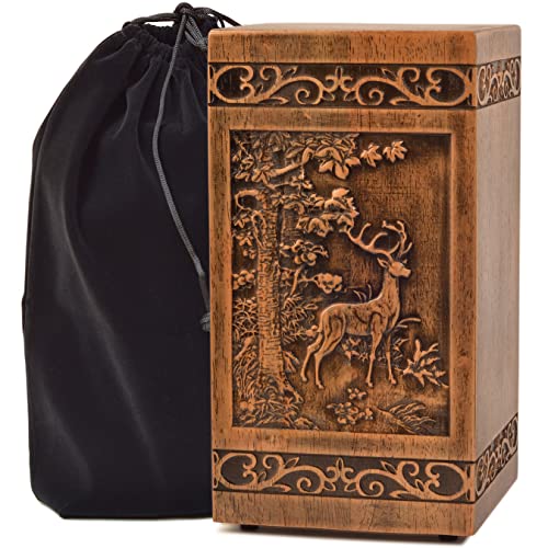 Product: KIMNAG Wooden Cremation Urn for Human Wood Ashes Decorative Box Funeral Urns for Adult Male Female with Satin Bag Burial or Memorial Keepsake (Deer(XL) 250lbs)