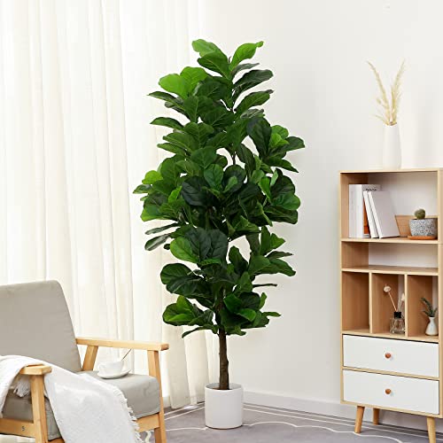 Product: FLOWORLD Fiddle Leaf Fig Tree 6ft Tall Artificial Tree in Plastic Pot Fake Ficus Lyrata Plants with 184 Decorative Fiddle Leaves Faux Fig Trees for Home Office Living Room Decor Indoor Outdoor