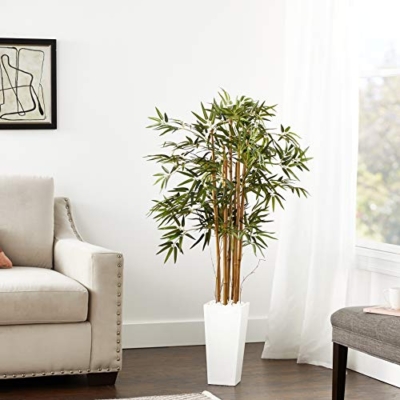 Product: Nearly Natural 5812 5’ Bamboo Artificial Tree in White Tower Planter, Green