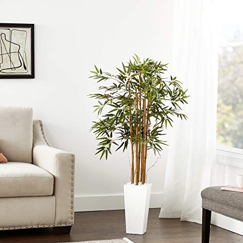 Product: Nearly Natural 5812 5’ Bamboo Artificial Tree in White Tower Planter, Green