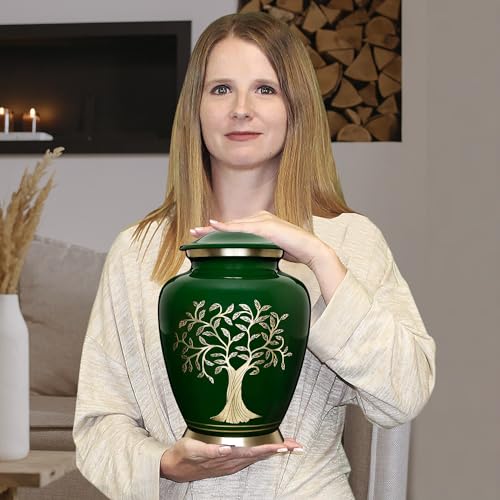 Product: Trupoint Memorials Cremation Urns for Human Ashes, Tree of Life Decorative Burial Urn for Adult Men and Women, Large Dark Green