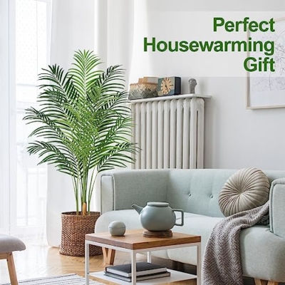 Product: Keeplush 5ft Artificial Palm Tree Indoor Plant Tall Fake Tropical Paradise Palm Tree in Pot with Real Bark Design Faux Areca Palm Tree for Home Office Living Room Bedroom Farmhouse Modern Decor 2pcs