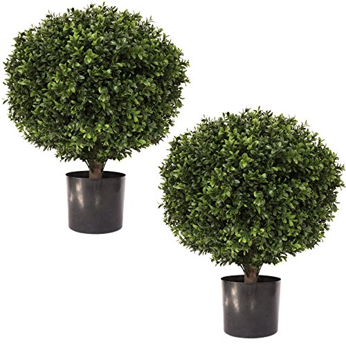 Product: 24" Tall 16” Round Artificial Topiary Ball Boxwood Trees (Set of 2) by Northwood Calliger | Highly Realistic Potted Shrubs for Indoor/Outdoor | UV Protected