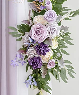 Silky Flower Store Wedding Arch Flowers Kit, Purple and Gold Rose, 5 Piece Set, Faux Floral Arch Decor, 360° Coverage, 5 Piece Set 10 10 Product: Ling's Moment Wedding Arch Flowers with Sheer Drapes Kit - Artificial Purple and Gold Rose Floral Arrangements for Ceremony Backdrop, Arbor Decor, 5-Piece Set (2 Flower Stems + 3 Hanging Drapes)