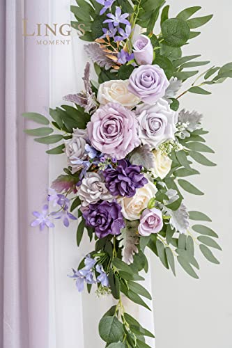 Silky Flower Store Wedding Arch Flowers Kit, Purple and Gold Rose, 5 Piece Set, Faux Floral Arch Decor, 360° Coverage, 5 Piece Set 3 3 Product: Ling's Moment Wedding Arch Flowers with Sheer Drapes Kit - Artificial Purple and Gold Rose Floral Arrangements for Ceremony Backdrop, Arbor Decor, 5-Piece Set (2 Flower Stems + 3 Hanging Drapes)