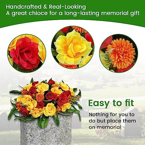 Silky Flower Store Red Artificial Cemetery Flowers, GRPFS Headstone Flower Saddle, Realistic Crimson Memorial Floral Arrangement, 20.5cm 7 7 Product: Realistic Red Artificial Cemetery Flowers - GRPFS Headstone Flower Saddle for Graves
