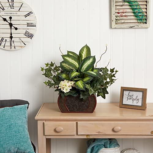 Product: Nearly Natural African Violet, Dieffenbachia & Ivy with Chest Silk Plant