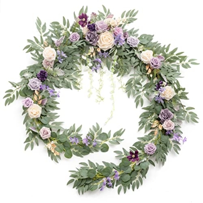 Product: Ling's Moment 9FT Flower Garland for Backdrop Decorations - Wedding Arch Flowers, Eucalyptus & Rose, Artificial Floral Garland for Mantel - Sweetheart Table Decor for Ceremony Reception, Lilac & Gold