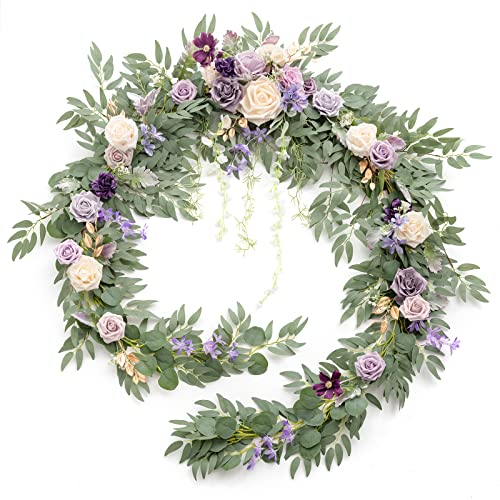 Ling's Moment 9FT Flower Garland for Backdrop Decorations - Wedding Arch Flowers, Eucalyptus & Rose, Artificial Floral Garland for Mantel - Sweetheart Table Decor for Ceremony Reception, Lilac & Gold - Artificial Flower Arrangements Product: Ling's Moment 9FT Flower Garland for Backdrop Decorations - Wedding Arch Flowers, Eucalyptus & Rose, Artificial Floral Garland for Mantel - Sweetheart Table Decor for Ceremony Reception, Lilac & Gold