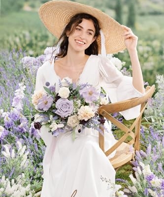 Silky Flower Store Purple Lavender Bridal Bouquet, Lilac Artificial Wedding Flowers, Free Form Bride Bouquet, 15 Inch 10 10 Product: Ling's Moment Purple Lavender Wedding Bouquets for Bride, Lilac Bridal Bouquets for Bride,15 Inch Free Form Artificial Wedding Flower Bouquet
