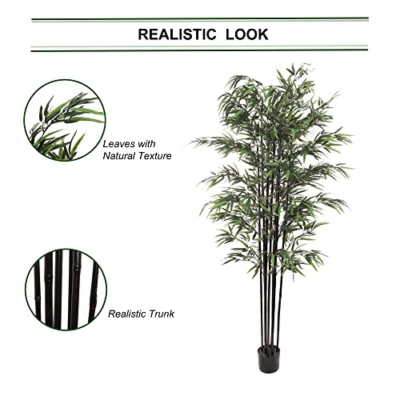 Product: 6ft Bamboo Tree in Black Pot | 1296 Lifelike Silk Leaves | Artificial Trees | Realistic Bark | Perfect for Indoor Use | Home & Office Décor