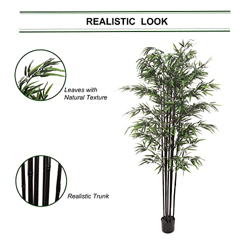 Product: 6ft Bamboo Tree in Black Pot | 1296 Lifelike Silk Leaves | Artificial Trees | Realistic Bark | Perfect for Indoor Use | Home & Office Décor
