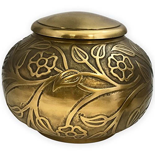 Florence Antiqued Brass Adult Cremation Urn | Unique Funeral Urn with Raised Floral Pattern | Large - Artificial Flower Arrangements Product: Florence Antiqued Brass Adult Cremation Urn | Unique Funeral Urn with Raised Floral Pattern | Large