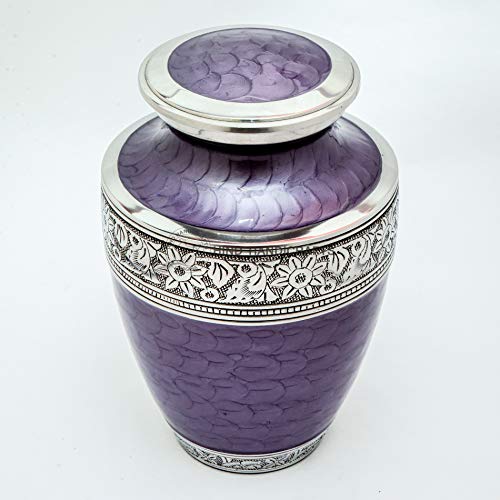 Silver Engraved Cremation Urn for Human Ashes Adult Funeral Urn Handcrafted - Large Burial Urn for Human Ashes - Bag Included (7" x 7" x 10" - 200 bs or 90 kg, Pearl Purple) - Artificial Flower Arrangements Product: Silver Engraved Cremation Urn for Human Ashes Adult Funeral Urn Handcrafted - Large Burial Urn for Human Ashes - Bag Included (7" x 7" x 10" - 200 bs or 90 kg, Pearl Purple)