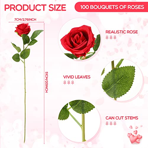 Silky Flower Store Artificial Roses, Long Stem Silk Flowers, Red, 100 Pieces, Faux Crimson Rose Bouquet, 20in 1 1 Product: Jexine 100 Pieces Artificial Roses Flowers Bulk, Long Stem Realistic Fake Silk Roses Bouquet for Table Centerpiece Vases Wedding Party Home Kitchen Decor (Red)