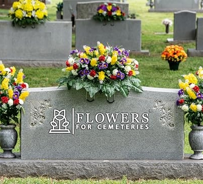Silky Flower Store Artificial Cemetery Flowers, Sympathy Silks Red Yellow Wildflower Bouquets, Matching Tombstone Saddle, UV Resistant 2 Piece Set 32.5cm 8 8 Product: Sympathy Silks Artificial Cemetery Flowers – Realistic Vibrant Wildflowers Outdoor Grave Decorations - Non-Bleed Colors- 2 Red Yellow Wildflower Bouquets, & 1 Matching Saddle