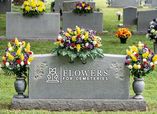 Silky Flower Store Artificial Cemetery Flowers, Sympathy Silks Red Yellow Wildflower Bouquets, Matching Tombstone Saddle, UV Resistant 2 Piece Set 32.5cm 1 1 Product: Sympathy Silks Artificial Cemetery Flowers – Realistic Vibrant Wildflowers Outdoor Grave Decorations - Non-Bleed Colors- 2 Red Yellow Wildflower Bouquets, & 1 Matching Saddle