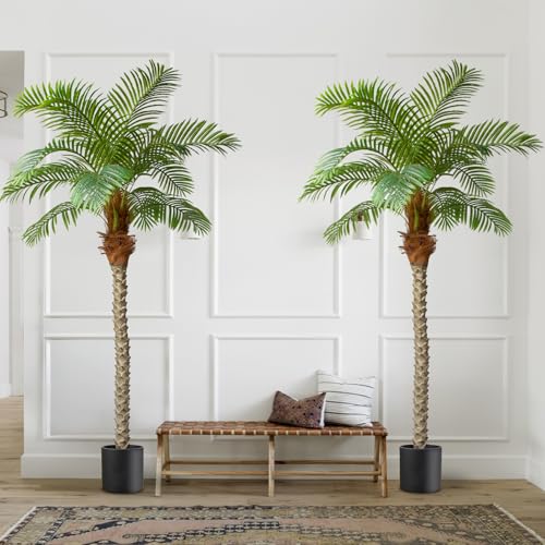 Product: AnTing Artificial Palm Tree 7.5ft Tall Trees Plants 15 Leaves 90in Outdoor Palm Trees for Outside Patio Trees for Decor (Set of 2)