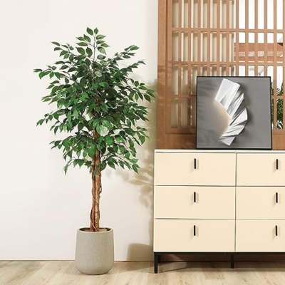 Product: SOGUYI 5ft Artificial Ficus Tree with Natural Wood Trunk, Silk Fake Ficus Tree in Plastic Nursery Pot, Faux Plant for Office Home, Indoor Outdoor Decor, 1 Pack