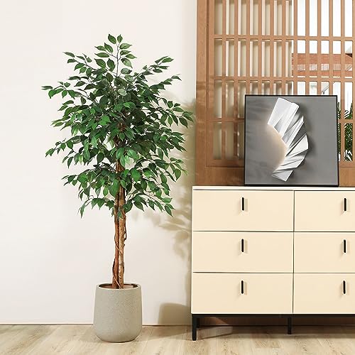 Product: SOGUYI 5ft Artificial Ficus Tree with Natural Wood Trunk, Silk Fake Ficus Tree in Plastic Nursery Pot, Faux Plant for Office Home, Indoor Outdoor Decor, 1 Pack