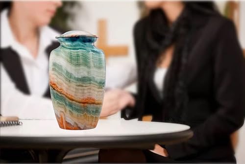 Silky Flower Store Memorial Cremation Urn for Human Ashes, Handcrafted Large Adult Burial Marble Finish, Blue Marsh, 10.5 x 6 in 2 2 Product: Memorial Cremation Urns for Human Ashes | Handcrafted Large Burial Marble Finish Adult Cremation Urn, Funeral Decorative Urns for Female & Male | 200 lbs with Velvet Bag (Blue Marsh)