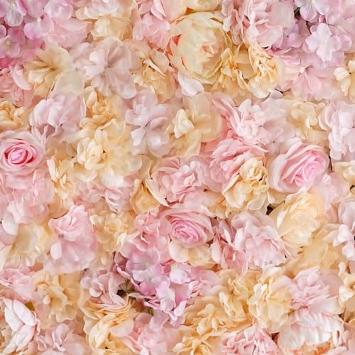 Product: Efavormart 13 Sq ft. | 4 Panels UV Protected Lifelike Assorted Silk Flower Wall Mats Panel Photo Booth Garden - Pink | Champagne