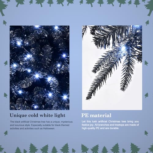 Product: Mayhihi 6FT PreLit Black Christmas Tree with 350 Lights, Artificial Fake Christmas Tree with 1460 PE&PVC Branch Tips, Halloween and Xmas Tree for Holiday Decorations, Metal Stand and Hinged Branches