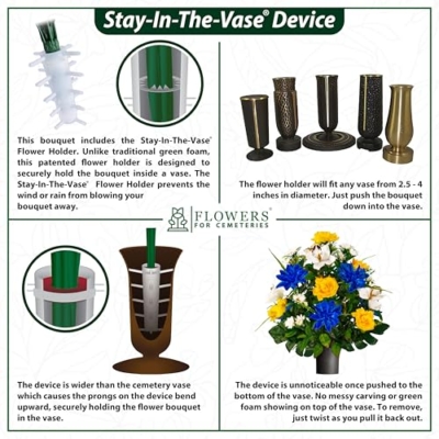 Product: Sympathy Silks Artificial Cemetery Flowers - Gravesite Flowers - Gold Topper Christmas Tree w Holly and Presents - (1) Tree (1) Cemetery Vase