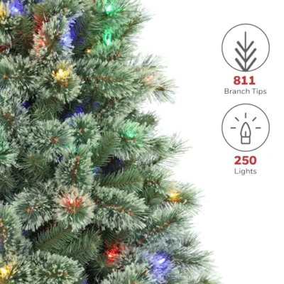 Product: Honeywell 6.5 ft Pre-Lit Christmas Tree, Frances Cashmere Artificial Christmas Tree with 250 Color Changing LED Lights, Xmas Tree with 811 PVC/Cashmere Tips, Tree Top Connector, UL Certified