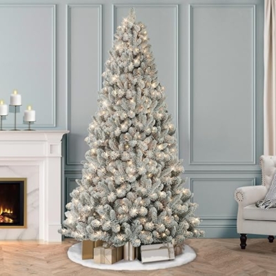 Silky Flower Store Pre-lit Flocked Virginia Pine Artificial Christmas Tree, Puleo International, 300 Clear Incandescent Lights, 6.5' 10 10 Product: Puleo International 6.5' Pre-lit Flocked Virginia Pine Artifical Christmas Tree with 300 UL-Listed Clear Incandescent Lights