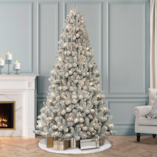 Silky Flower Store Pre-lit Flocked Virginia Pine Artificial Christmas Tree, Puleo International, 300 Clear Incandescent Lights, 6.5' 3 3 Product: Puleo International 6.5' Pre-lit Flocked Virginia Pine Artifical Christmas Tree with 300 UL-Listed Clear Incandescent Lights