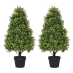 Product: Azoco 30" Artificial Boxwood Topiary Trees Outdoor Set of 2 - UV Resistant Faux Plants for Front Porch Outside Planter, Realistic Fake Cone-Shaped Bushes & Evergreen Shrubs