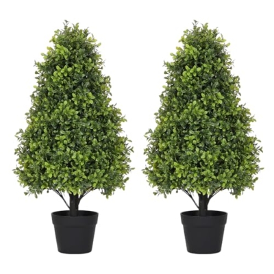 Product: Azoco 30" Artificial Boxwood Topiary Trees Outdoor Set of 2 - UV Resistant Faux Plants for Front Porch Outside Planter, Realistic Fake Cone-Shaped Bushes & Evergreen Shrubs