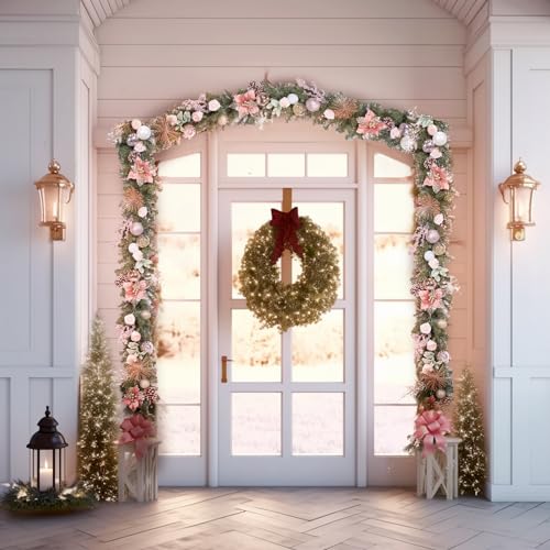 Product: WBHome Pre-lit 9 Feet/108 Inch Christmas Garland, Rose Gold Lighted Garland with 50 LED Lights for Indoor Outdoor Xmas Decor Holiday Decorations, Battery Operated (Batteries NOT Included)