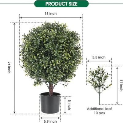 Product: 21 Inch Artificial Topiary Boxwood Ball Trees – Decorative Fake Greenery in Planter Pots for Front Porch, Indoor Walkway, Entryway Decorating, Set of 2